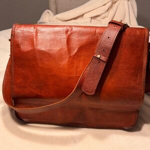 RUSTIC TOWN 15 inch Vintage Crossbody Full Grain Leather Laptop Messenger Bag